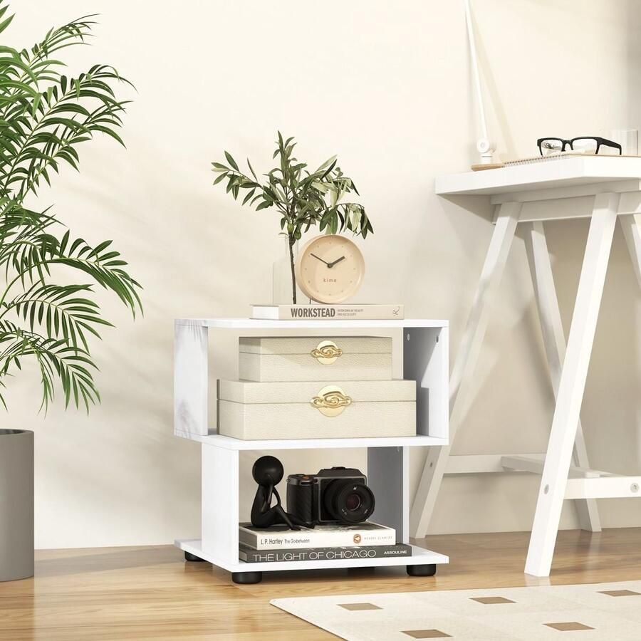 3-laags bijzettafel nachtkastje – Modern design met planken en antislipkussentjes eenvoudig te monteren – Wit