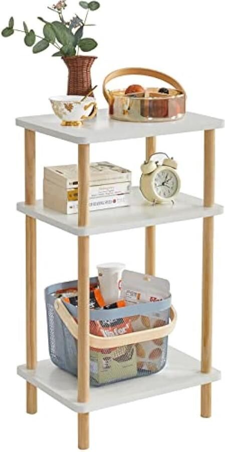 3-laags bijzettafel smalle bijzettafel met opbergplank nachtkastje voor kleine ruimtes slaapkamer woonkamer entree boerderij montage zonder gereedschap wit WST003W