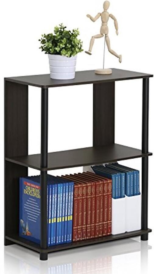 3-laags boekenkast met roestvrijstalen buizen en bewerkt hout