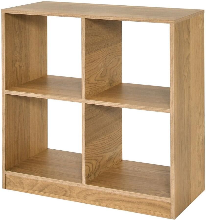 3-laags Boekenkast – Opbergrek met 4 Open Vakken Houten Opbergkubus 73x33x73 cm Naturel