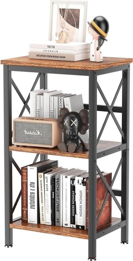 3-laags Boekenkast opbergrek plantenrek opslag magnetronplank stalen frame woonkamer keuken industriële stijl 40 × 29 × 75 cm rustiek bruin zwart