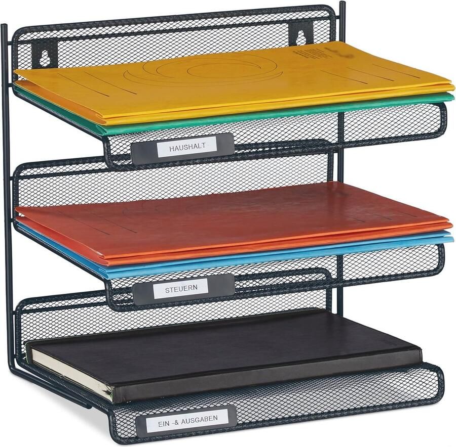 3-laags brievenbak voor A4-papier Metaal opslag voor bureau en muur Antraciet