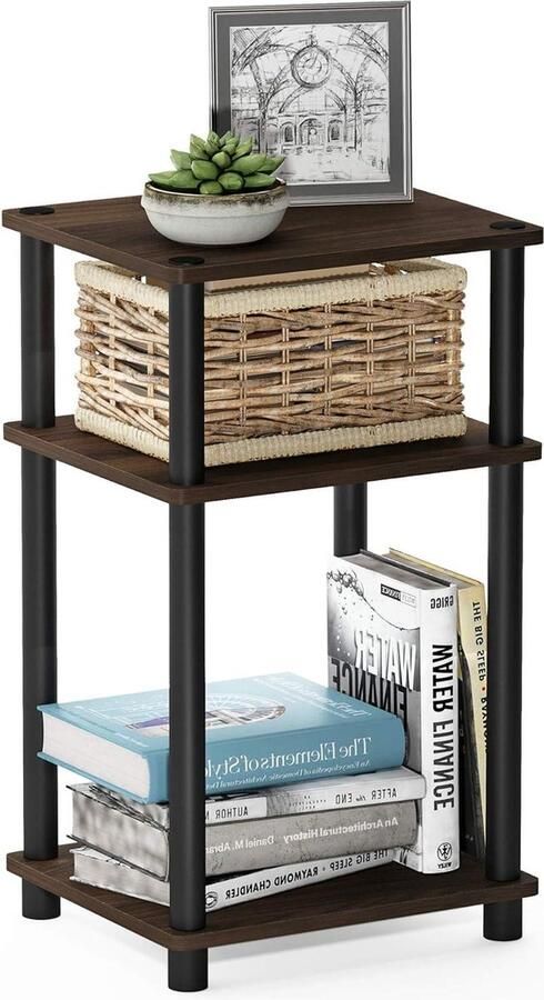 3-laags draai-N-buis bijzettafel nachtkastje met kunststof palen 1-pack walnoot zwart Toevoegen: modern compact Beside shelf