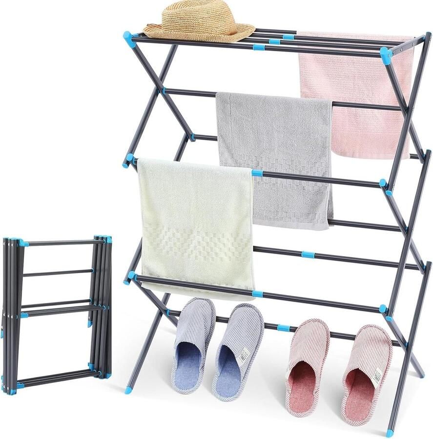 3-laags droogrek opvouwbaar waslijn voor binnen kledingdroger handdoekenrek beddengoed sjaals pop grafiet Opvouwbare kledingrek