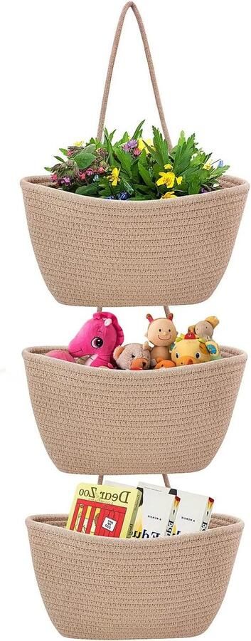 3-laags katoenen touw wandmontage- hangmand voor boven de deur opslag en organisatie slaapkamer badkamer woonkamer jute