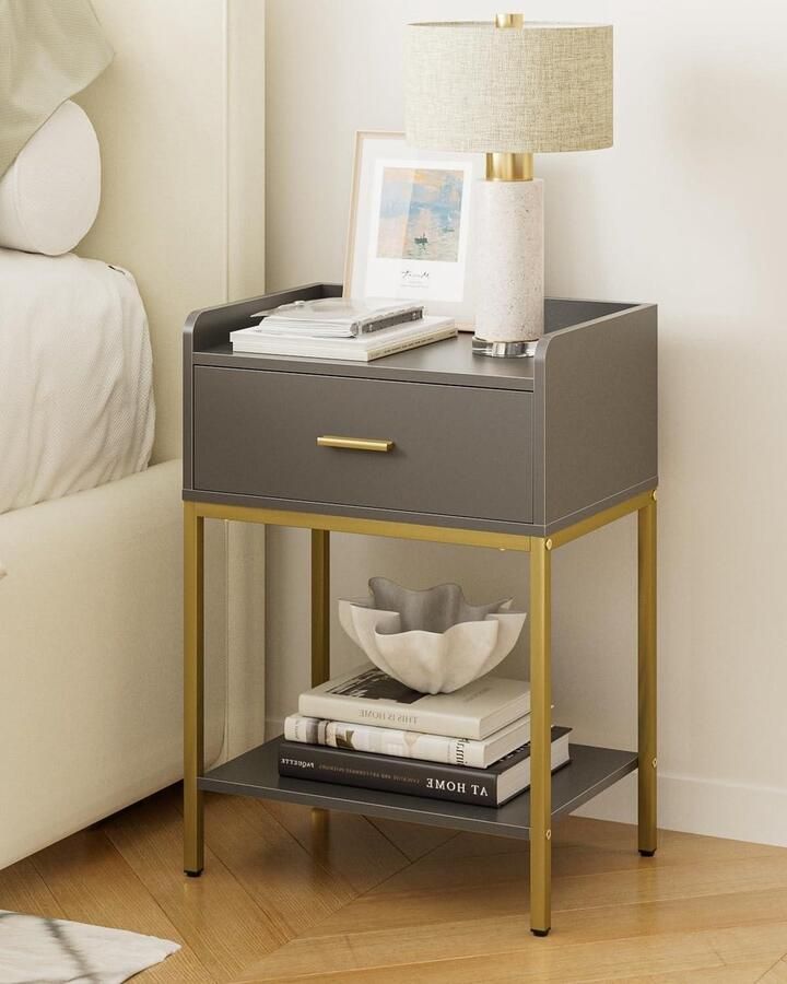 3-laags modern nachtkastje met opberglade en plank Grijs