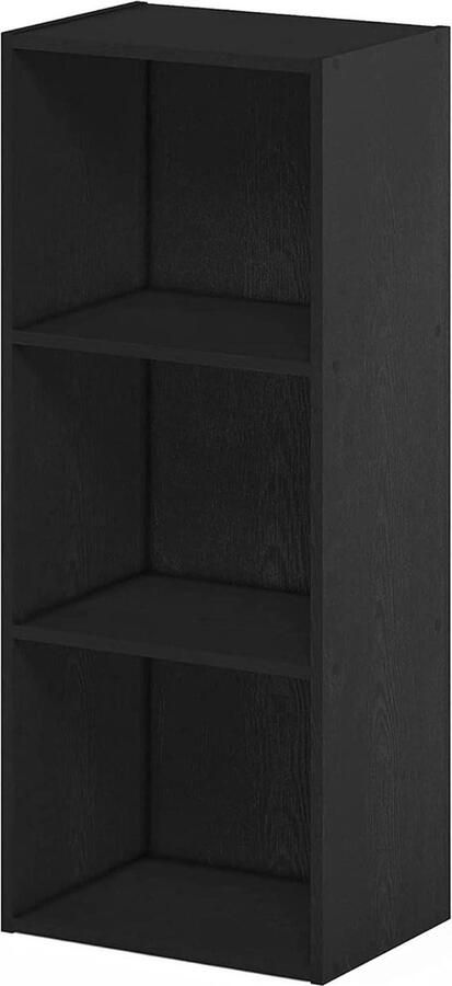 3-laags open plank zwart hout boekenkast