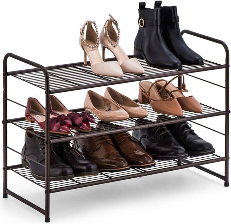 3-laags schoenenrek schoenenkasten schoenenrek stapelbaar voor 9-12 paar schoenen verstelbare multifunctionele schoenenorganizer opslag grote capaciteit ruimtebesparend (brons