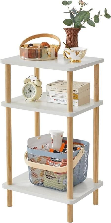 3-laags smalle bijzettafel met opbergplank voor kleine ruimtes wit