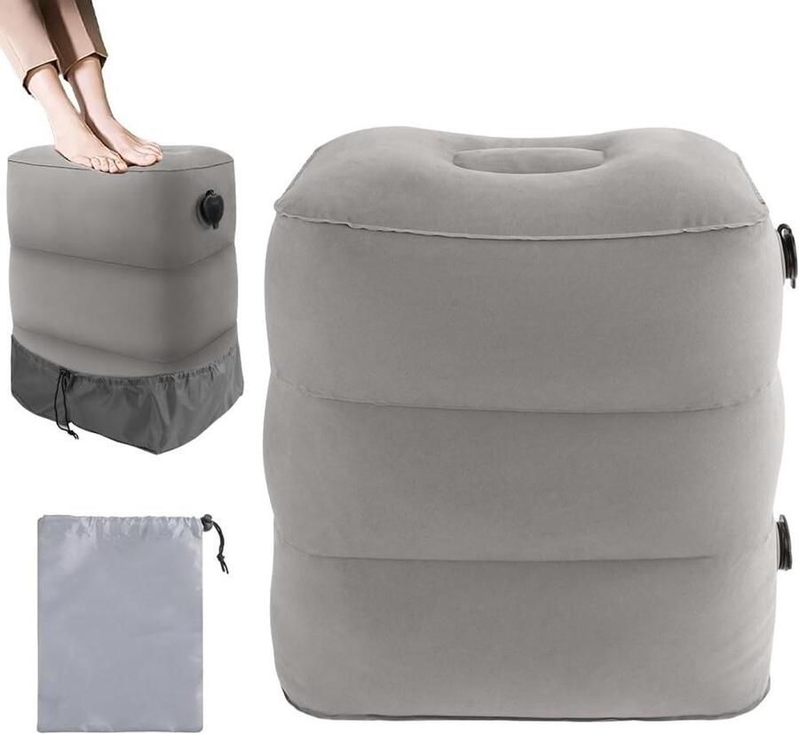 3-laags Verstelbare Hoogte Opblaasbare Voetensteun en Opblaasbaar Reiskussen Reisbenodigdheden voor Vliegtuig Auto Trein Kantoor en Thuis