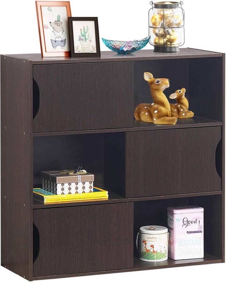 3-laagse plank met 3 deuren 3-kubus boekenkast met gehumaniseerde gegroefde handgrepen gescheiden compartimenten voor geclassificeerde organisatie voor thuis en kantoor