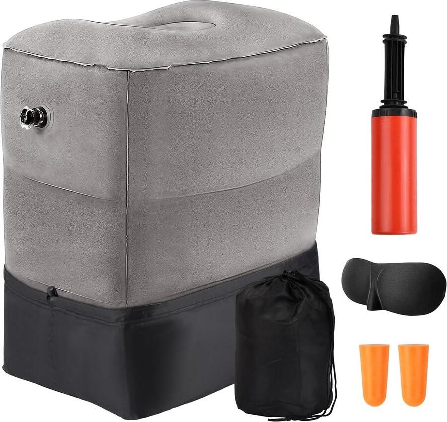 Inflatable Foot Rest 3 Layers Height Adjustable Portable for Travel Airplane Office Home