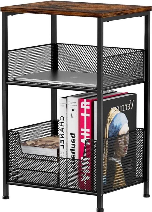 3 niveaus Bijzettafel 645 cm opbergplank smalle bijzettafel nachtkastje woonkamer slaapkamer keuken kantoor rustiek bruin zwart