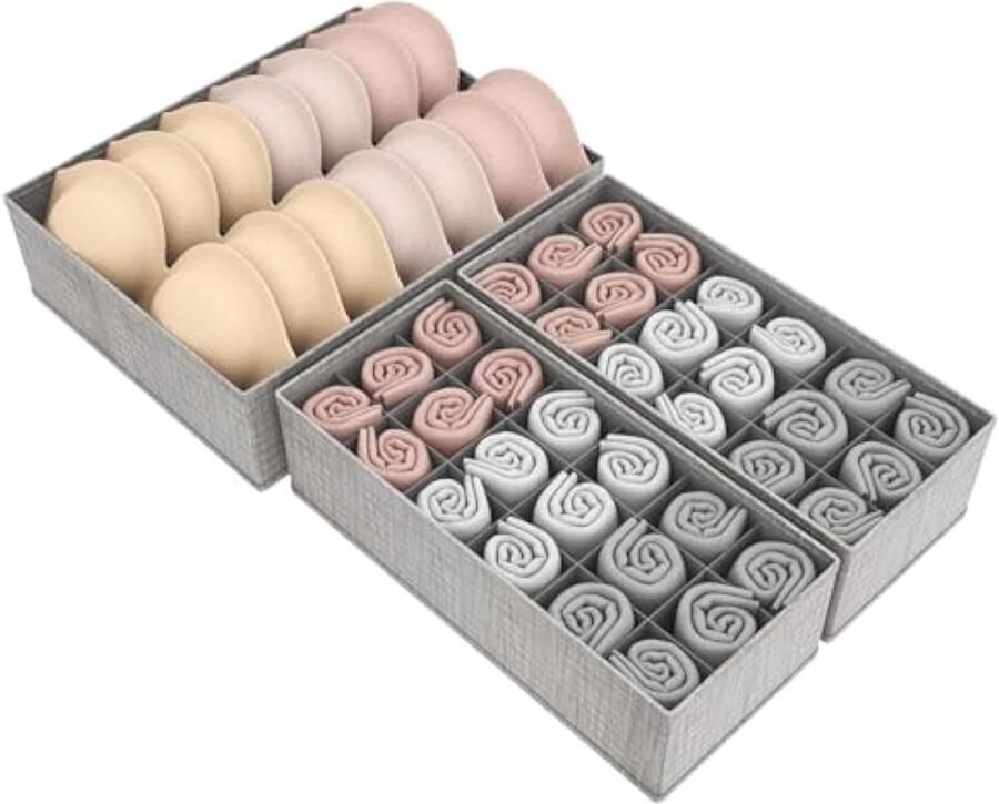 3 Pack Lade Organizer voor Kleding Commode Organizer Garderobe Opbergdozen voor Kinderkamer Slaapkamer Kast Opvouwbare Stoffen Organizers en Opslag voor Kleding Ondergoed Riem Stropdas