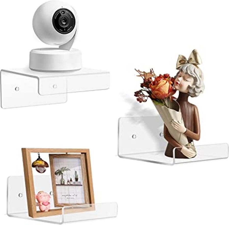 3-pack mini acryl wandplanken Duidelijke drijvende planken voor opslag in woonkamer badkamer en slaapkamer