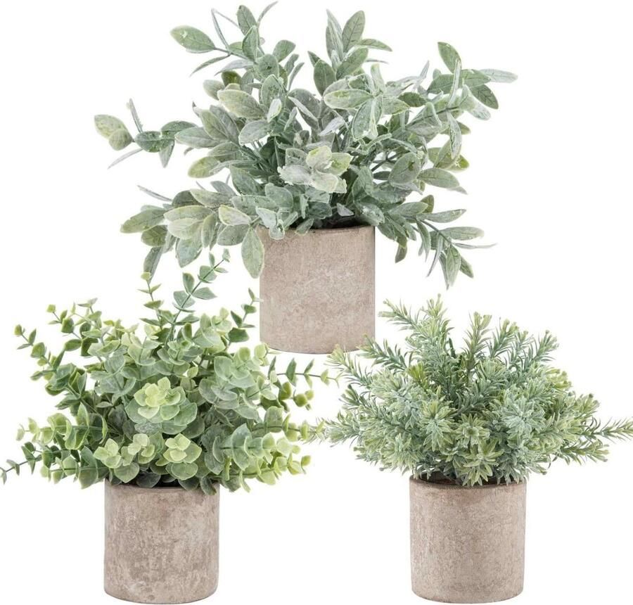 3 Pack Mini Ingemaakte Nep Planten Kunstmatige Plastic Eucalyptus Planten voor Thuis Kantoor Bureau Boerderij Kamer Decor