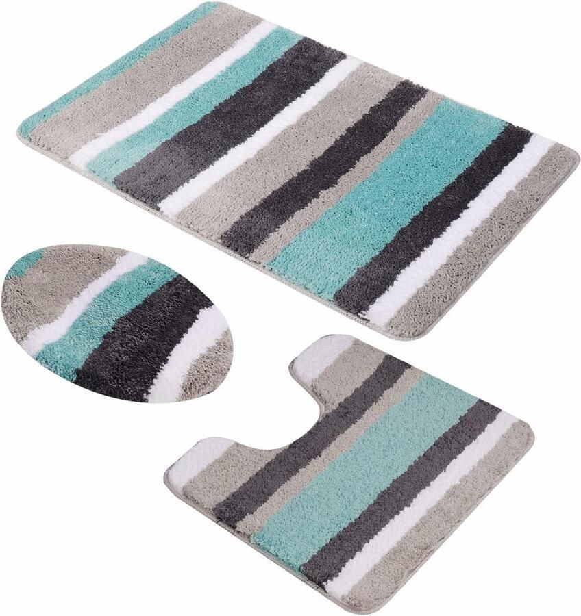 3 Piece Non Slip Bathroom Mats Set Microfiber Shaggy Shower Mat Soft Plush Absorbent Bath Rugs Machine Washable Dry Bath Rug Foot Mat for Bedroom Kitchen