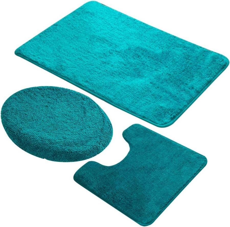 3 Piece Non Slip Microfiber Shaggy Soft Bathroom Carpet Set Bath Shower Mats Contour Bath Toilet Seat Cover Combo