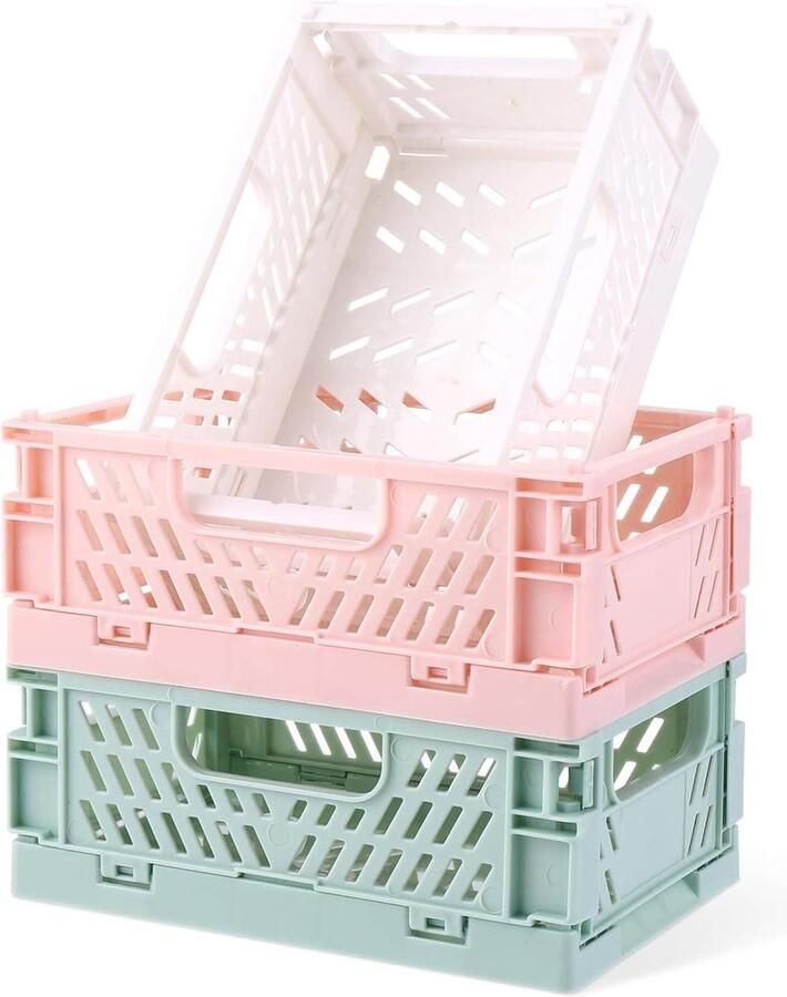 3 Pieces Small Folding Box Colourful Mini Storage Boxes for Home Office Portable and Stable Foldable Storage Basket (15.2 x 10.2 x 5.8 cm)