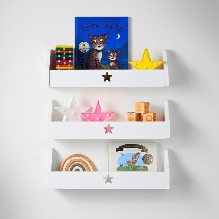 3 pieces white heart children's shelf wall shelf children's room decorative bookshelf for children multifunctional wooden storage rack 50 x 10 x 16 cm