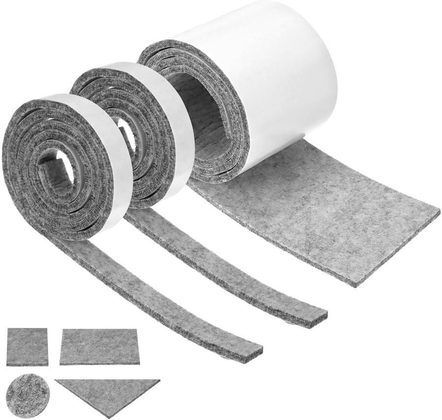 3 Rollen Zelfklevende Viltglijders 120 x 10 cm 2 cm 5 mm Dikke Grijs Viltglijders voor Meubelbescherming - Foto 2