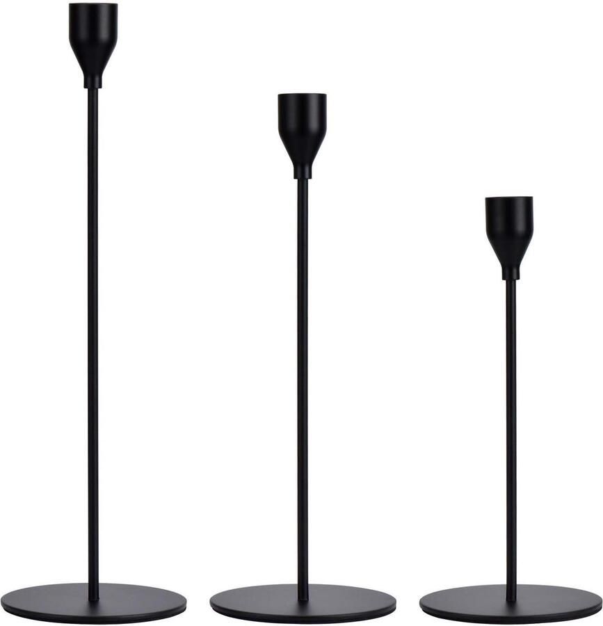 Goodivery 3 sets kandelaars van verschillende afmetingen 24 29 34 cm kandelaar kegel kandelaar retro kandelaar decoratieve lamp zwart