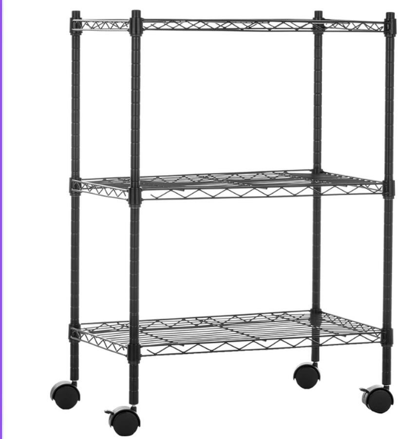 Unbranded 3 smalle planken op wielen met in hoogte verstelbare planken en verstelbare stelvoetjes maximaal draaggewicht 340 kg zwart 34 cm D x 58 9 cm B x 83 2 cm H Unieke opbergoplossing met verstelbare planken keukentrolley