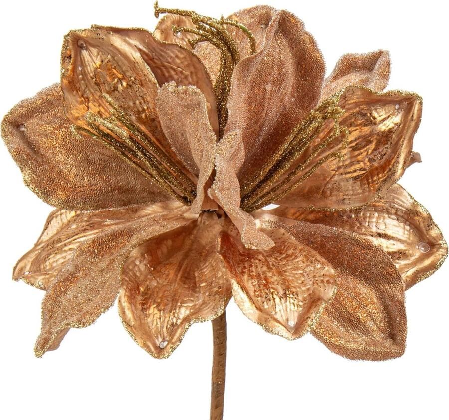 3 STKS Grote Kerst Glitter Poinsettia Bloemen 3 Hoofden Kunstmatige Clivia Bloem Picks 64 cm Lange Steel Bronzen Kerst Ornamenten voor Kerstboom Decoraties Flora Arrangement Tafel Middelpunt