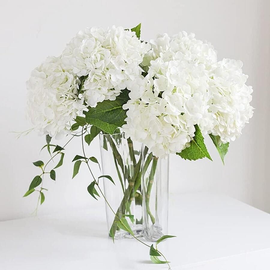 3 STKS Levensechte Kunstmatige Hortensia Grote Real Touch Bloemen Wit Voor Bruiloft Kerst Kantoor Familie Feest Woonkamer Tafel Decoratie droge bloemen