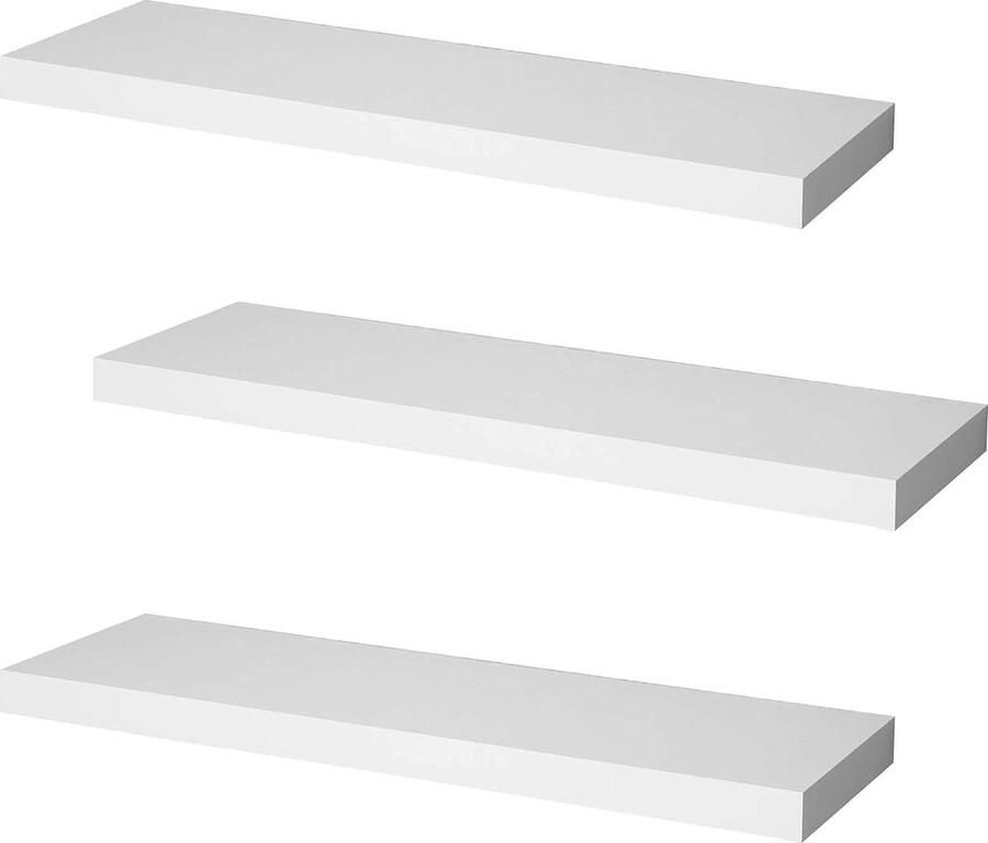 3-Stucks zwevende wandplank set van 3 boekenplank decoratieve planken MDF-hout hangplanken wit 25 x 23 x 38 cm RG9365ws-3