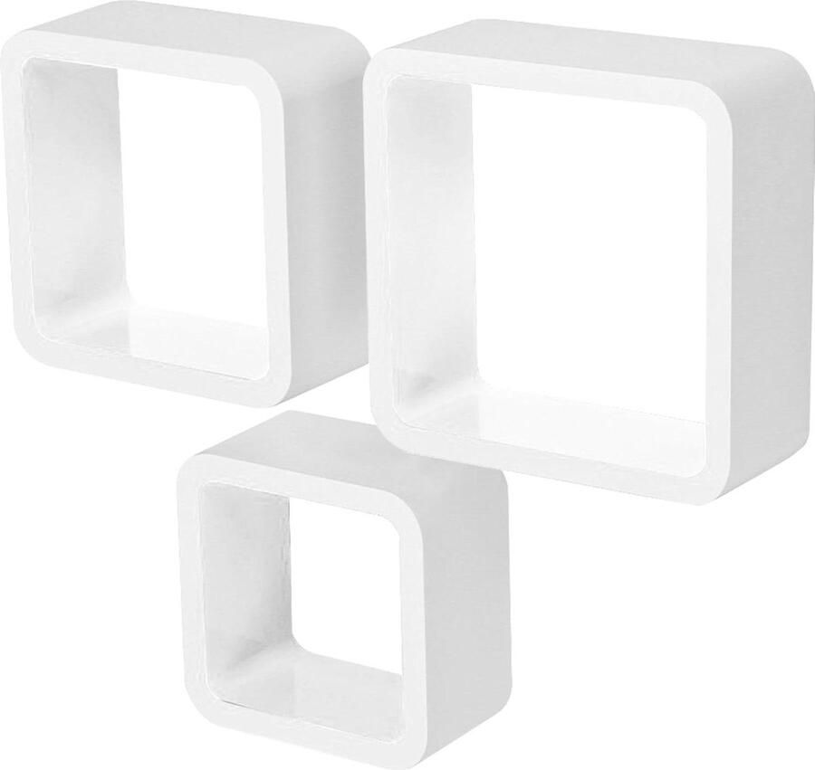 3 Stukken Wandrekken kubus plank MDF voor decoratie Wit RG9236ws Wandrek