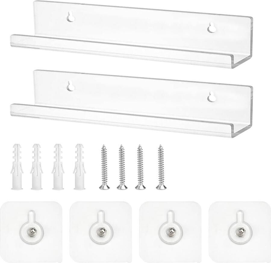 Set van 2 zelfklevende kleine wandplanken van acryl voor kleine voorwerpen mini-planken voor lippenstiften nagellak oogcrèmes zalven huidverzorgingsen toiletartikelen