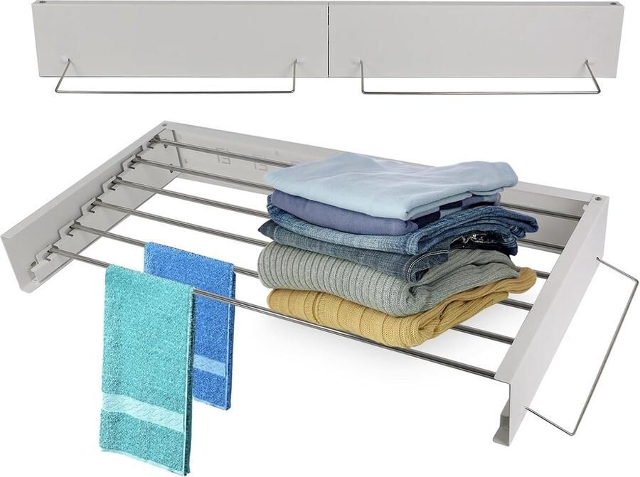 Droogrek wasrek voor wandmontage 80 100 cm opvouwbaar wasdroger kledinghanger 25 kg draagkracht intrekbaar wasrek voor binnen of (wit-80 cm)
