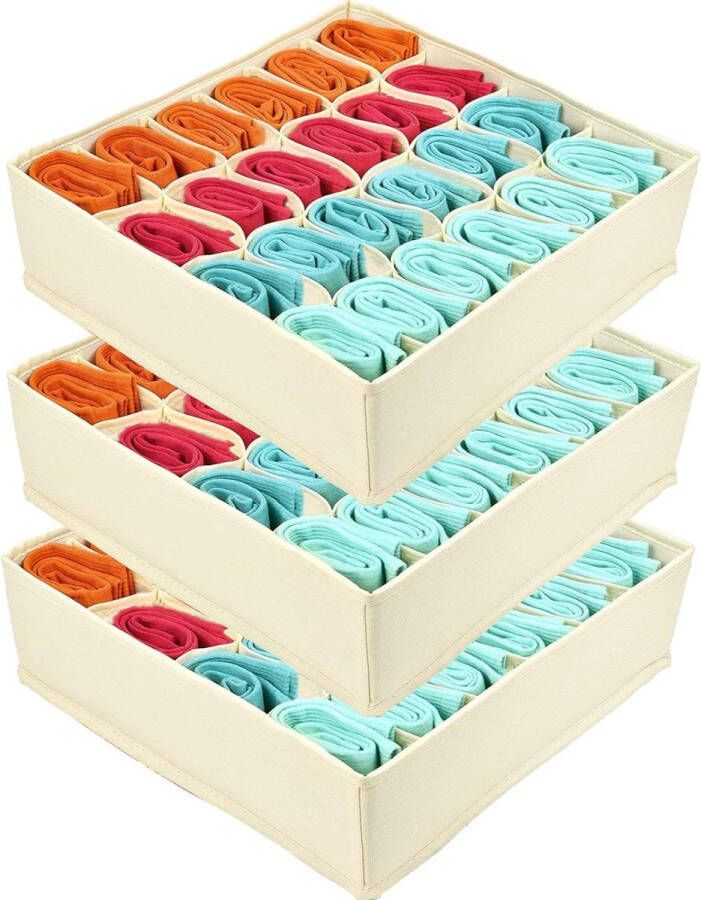 3 stuks 24 cellen opbergdozen voor sokken en ondergoed opvouwbare dozen met ladeverdelers organizer stoffen dozen ruimtebesparend en netjes opbergsysteem
