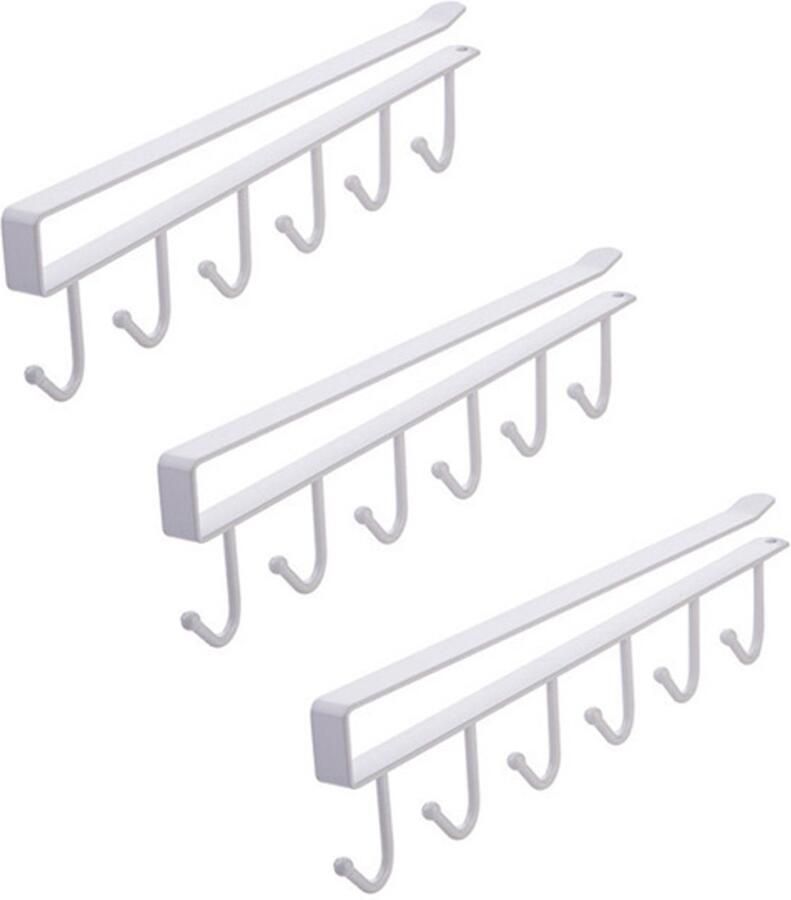 3 stuks bekerhouderhanger onder kast keukengerei hangrek Kast Plank ophangrek bekerhaakhanger onder plank bekerrek wit mokkenrek 27*7cm 6 haken koffiekopje bekerhouderhanger voor keuken kledingrek