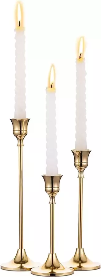 3 stuks brass gold metal taper kaarsenhouders vintage kaarsenstandaard hartstuk voor tafel schoorsteenmantel bruiloft housewarming cadeau kaarsenhouder staafkaars voor tafeldecoratie Kerstmis salontafel