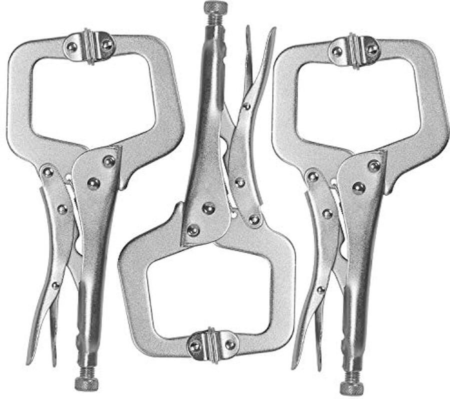 3 stuks C-klemvergrendelingtangen met draaibare pads Houtbewerkingsklemmenset voor Onderhoud en Lassen