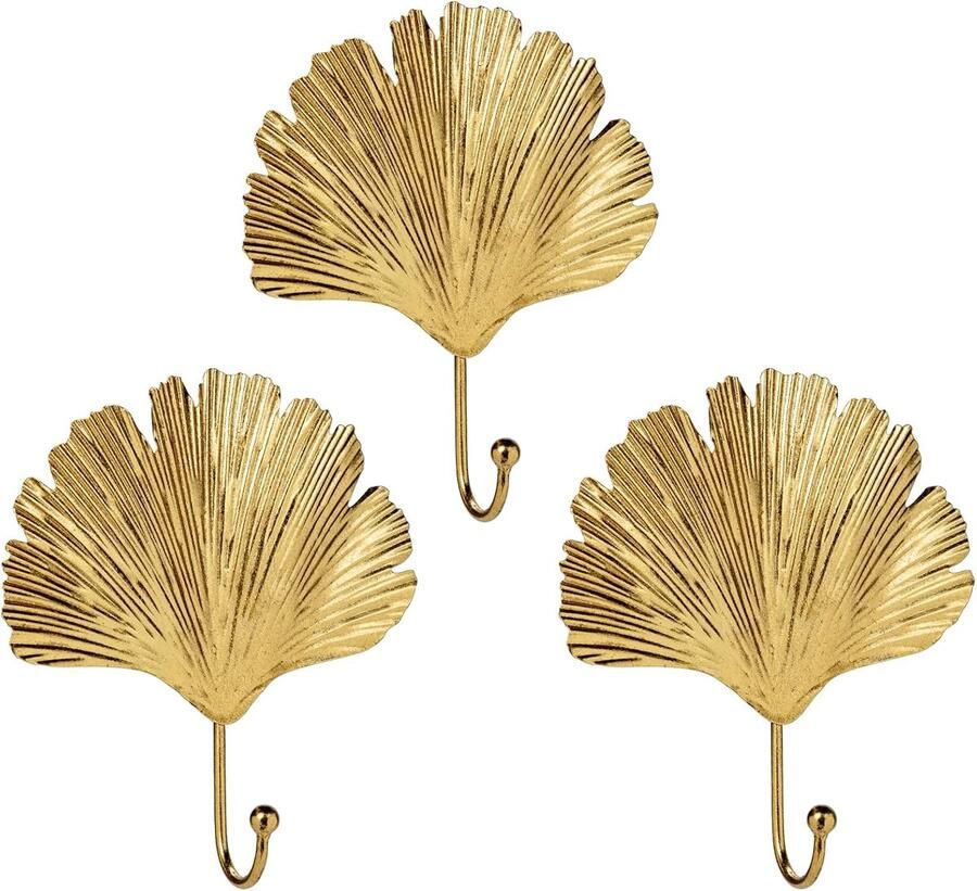 3 stuks decoratieve garderobehaken gouden kledinghaken vintage wandhaken garderobe in ginkgo biloba-vorm voor jassen sjaals tassen rugzakken handdoeken en meer retro shabby chic