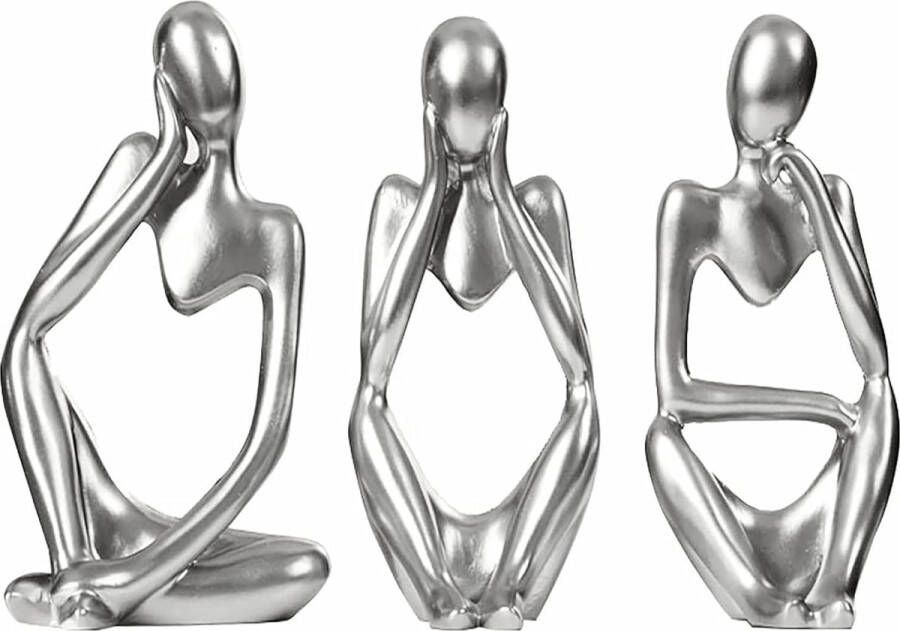 Tibeoyad Pack of 3 Thinker Statues Decoration Abstract Statue Resin Sculpture Figures Thinker Decoration Living Room Bookshelf Bedroom Office