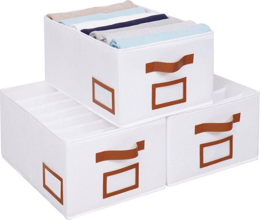 3 stuks groot opbergsysteem voor laden kledingkast organizer opvouwbare opbergdozen stof kledingopslag en organisatie met vakken voor broeken overhemden truien wit