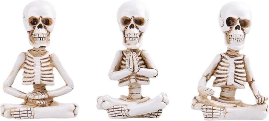 3 stuks Halloween skeletbeeld Yoga schedelbeeld Horror hars sculptuur Ambachten Modelleren Decoratie Ornamenten voor thuiskantoor Bureau