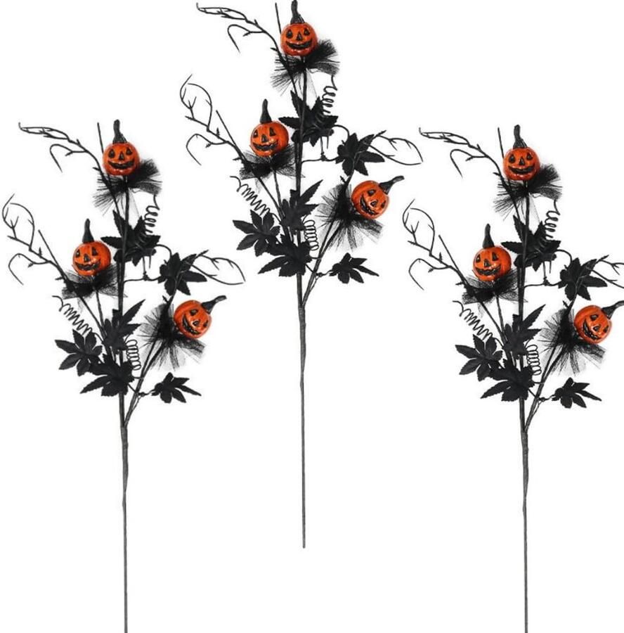 3 stuks Halloween-takken prikkers stengels kunstmatige Halloween-prikkers met pompoen esdoornbladeren zwarte twijgen en takken voor Halloween doe-het-zelf tafel vaas bureau feest bloemendecoraties