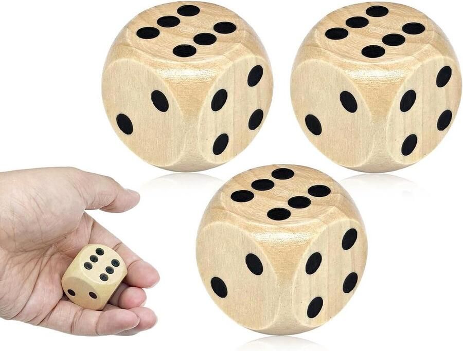 3 stuks houten dobbelstenen 30 mm Natuurlijk hout Voor kaart- en feestspelletjes