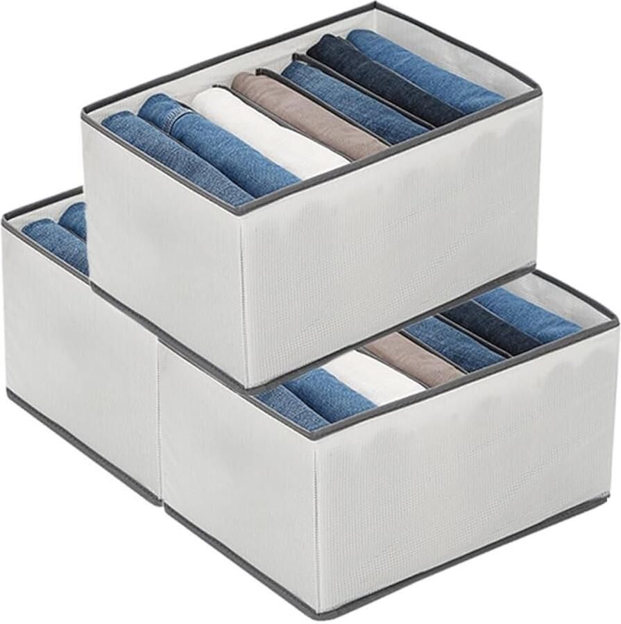 3 stuks kledingkast-organizer 20 x 25 x 36 cm opbergsysteem met 7 vakken opvouwbare opbergdoos grijs kastorganizer stof voor kleding broeken overhemden truien