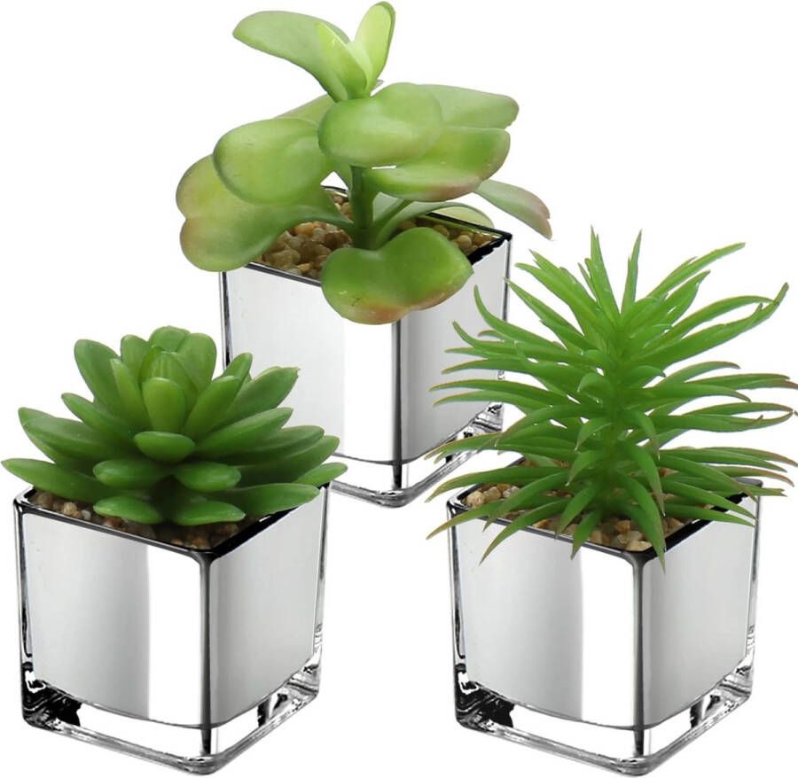 3 stuks kunstplant voor vetplanten decoratieve plant in glazen pot decoratieve mini-vetplanten kamerplant voor badkamer balkon slaapkamer woonkamer bureau decoratie