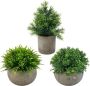 3 stuks kunstplanten in potten 21 cm en 12 cm kunstpotset kunststof nep groen gras met grijze pot miniplanten bureau decoratieve planten - Thumbnail 2