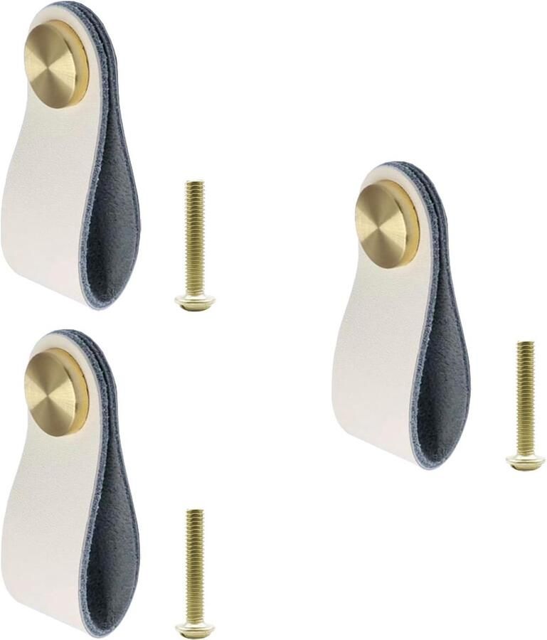 3 stuks leren handgrepen voor meubels 6 5 x 2 5 cm melkwit geschikt voor kasten laden deuren