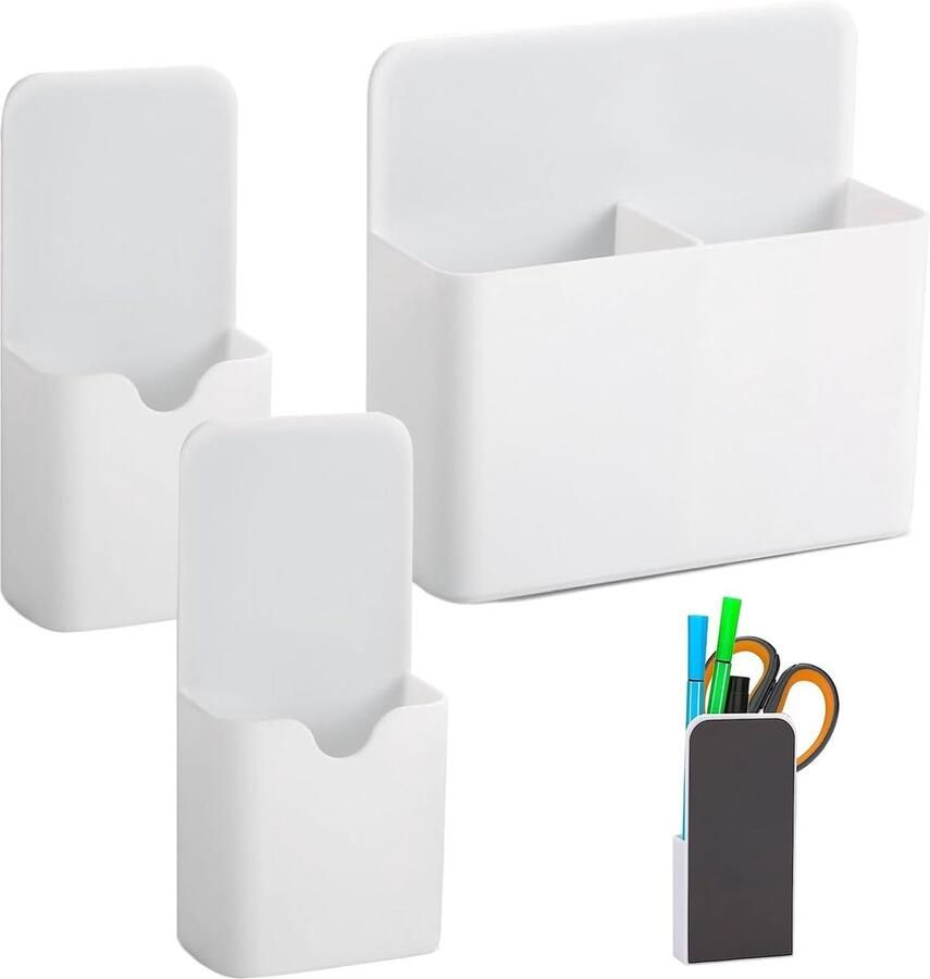 3 stuks magnetische penhouders 1 grote magnetische penhouder 2 kleine magnetische markeerhouders pennenorganizer magneethouder voor koelkast whiteboard school (wit)