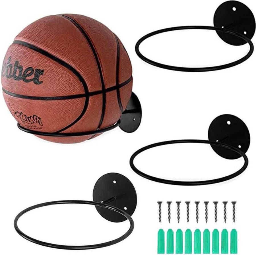 3 stuks metalen balhouders wandhouder balrek sportbalrek balrek zwart wandhouder balhouder voor basketbal rugby volleybal voetbaldisplay met schroeven