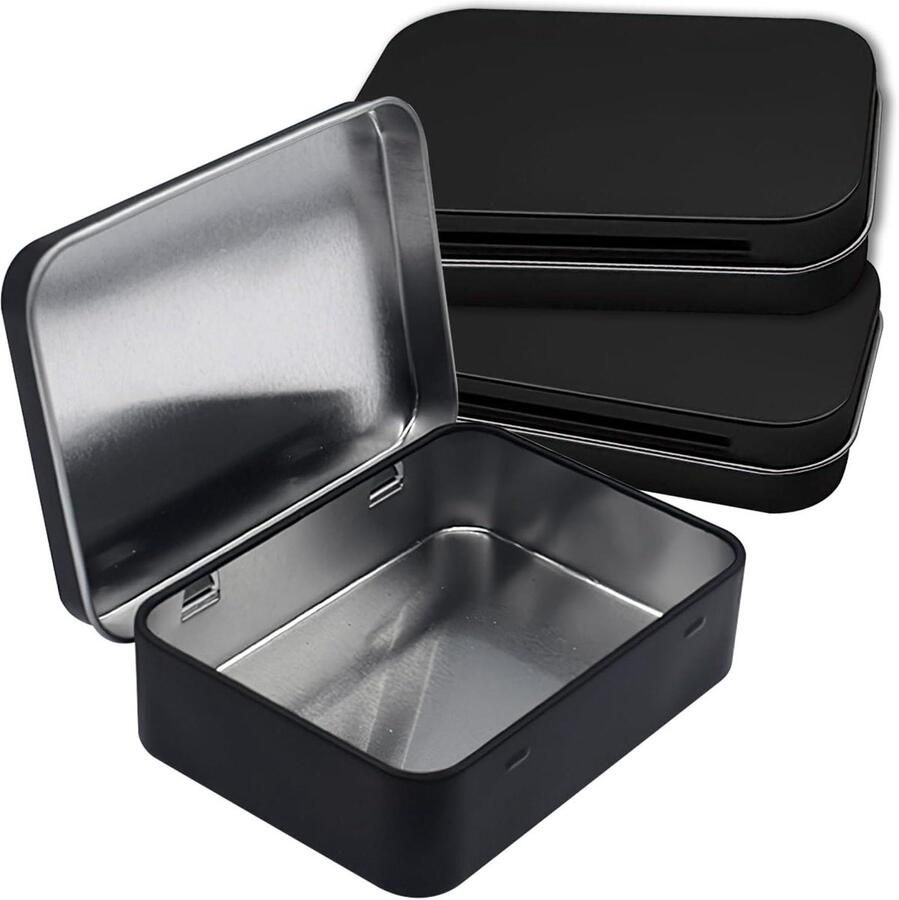 3 stuks metalen blikken set van zwarte rechthoekige opbergdozen met deksels lege mini metalen doosjes voor doe-het-zelf huisopslag 95 * 60 * 20 mm